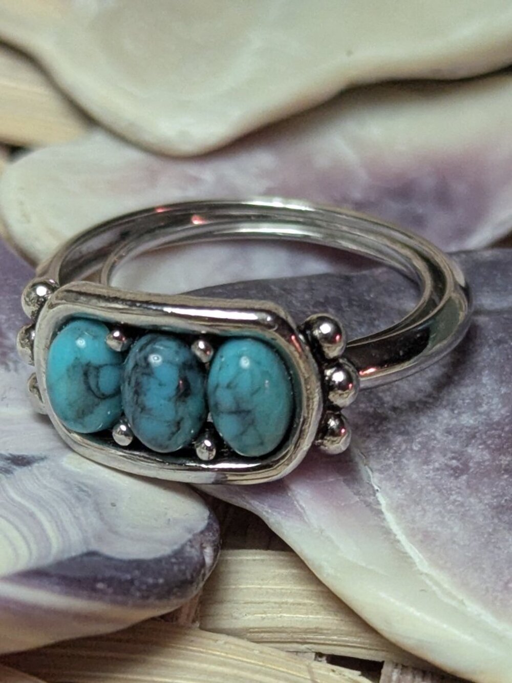 Vintage Avon Faux Turquoise Ring – 1970s Silver Tone Adjustable Band